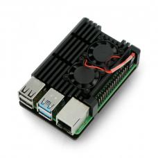 Raspberry Pi 4B aliumininis radiatorius - su 2 ventiliatoriais (juodas)